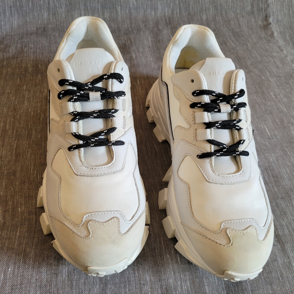 New Women's Italy's Cinzia Araia White Grey Leather Bulky Sneakers Size 8 US - Picture 8 of 16